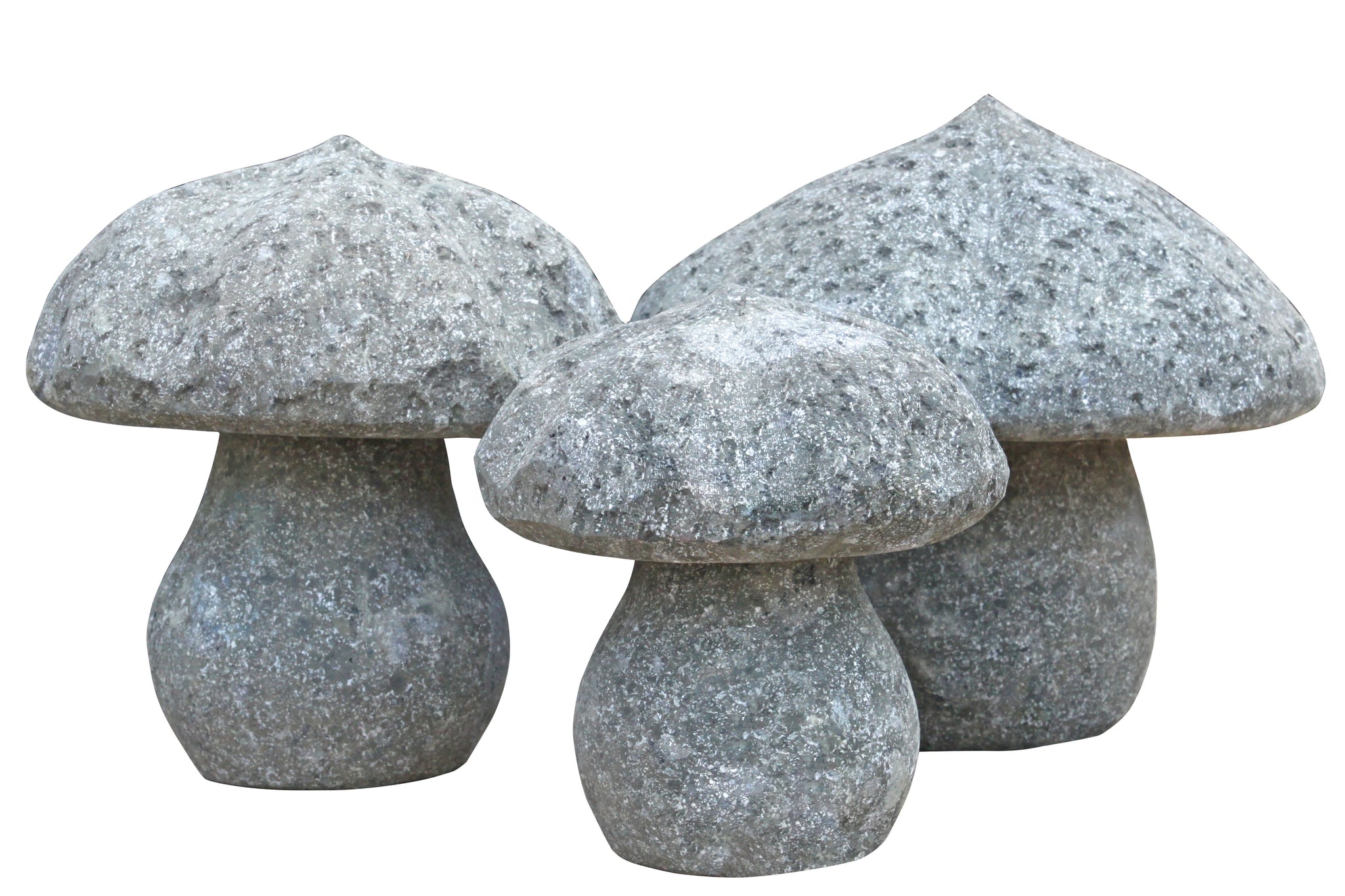 Decorative stone mushroom trio ornaments