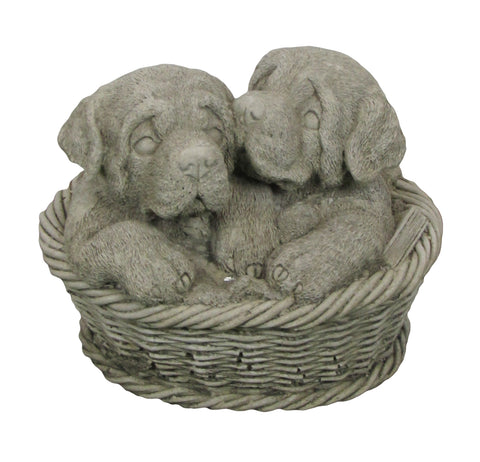 Dogs in basket decorative stone ornament