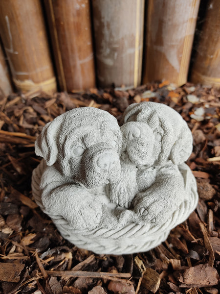 Dogs in Basket Decorative Stone Ornament