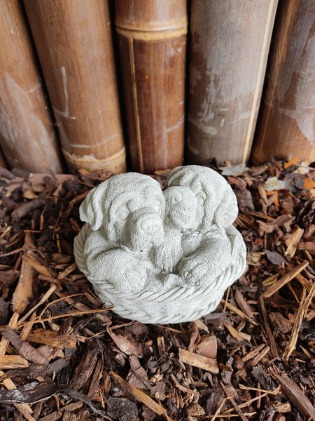 Dogs in Basket Decorative Stone Ornament