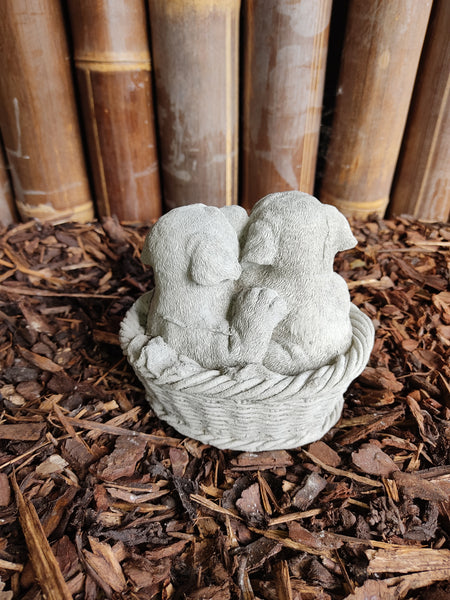 Dogs in Basket Decorative Stone Ornament