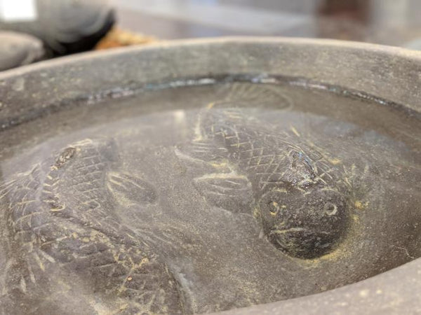 Decorative water bowl with fish 40cm